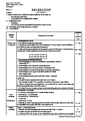 Giáo án Tiếng Anh Lớp 11 - Unit 14 Recreation - Nguyễn Văn Tạo